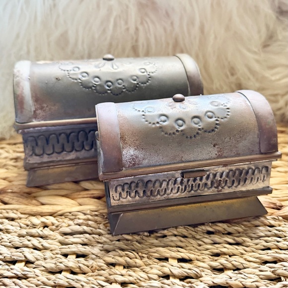 Other - Vintage Embossed Copper Brass Metal Boxes Set of 2